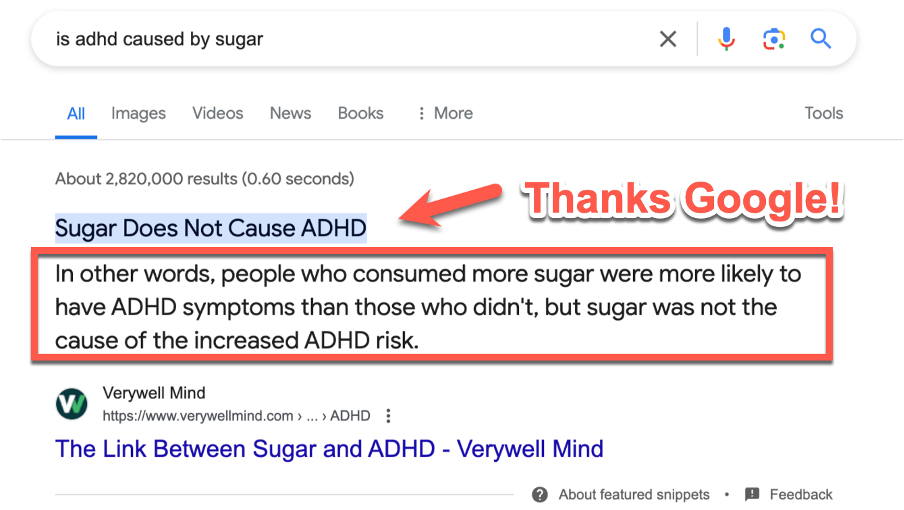 SERP for is sugar caused by ADHD