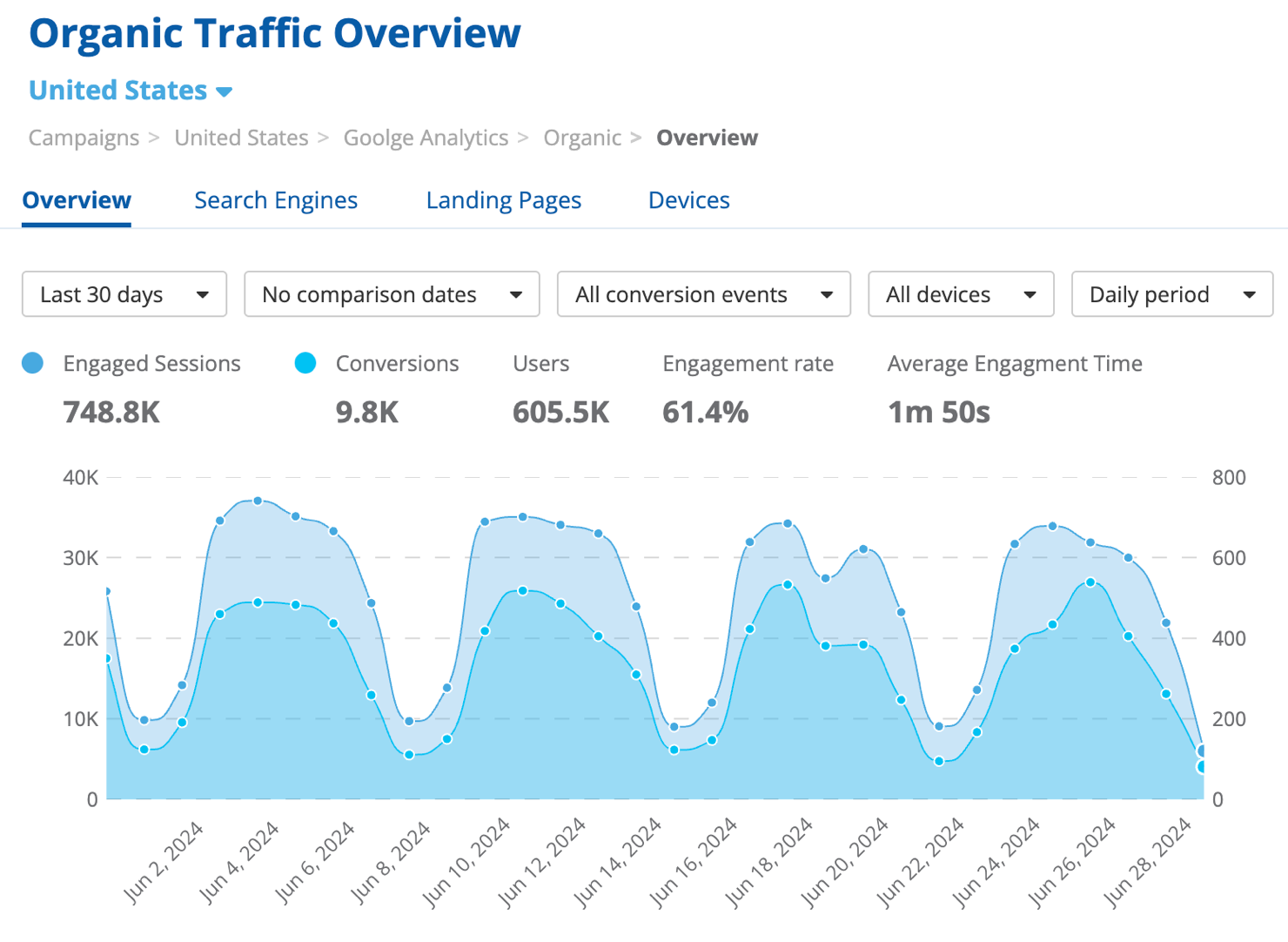 Dragon Metrics organic traffic overview