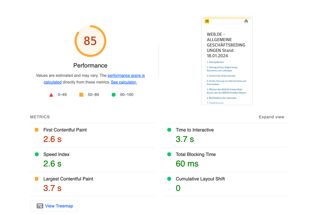 Dragon Metrics page speed insights