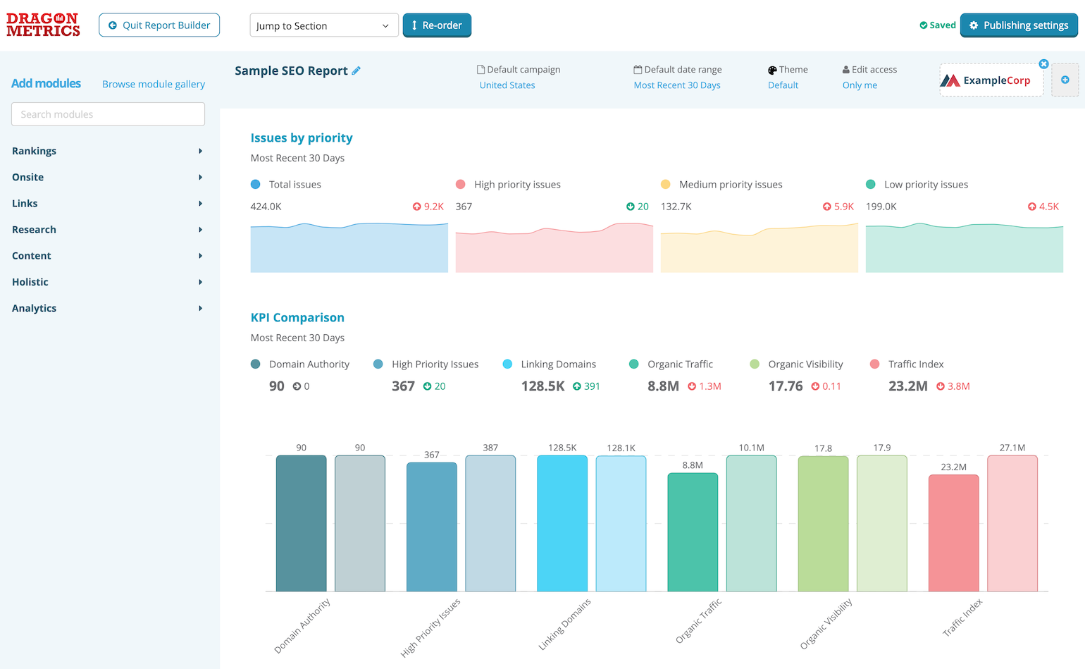 Dragon Metrics Report Builder UI