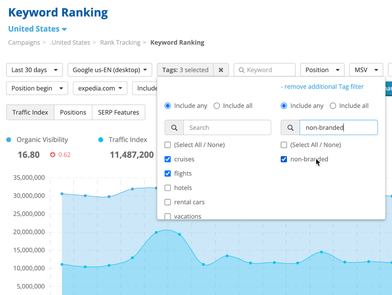 Dragon Metrics keyword ranking segmentation