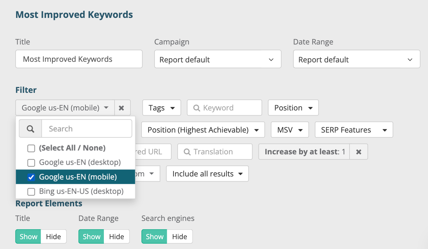 Dragon Metrics most improved keywords mobile