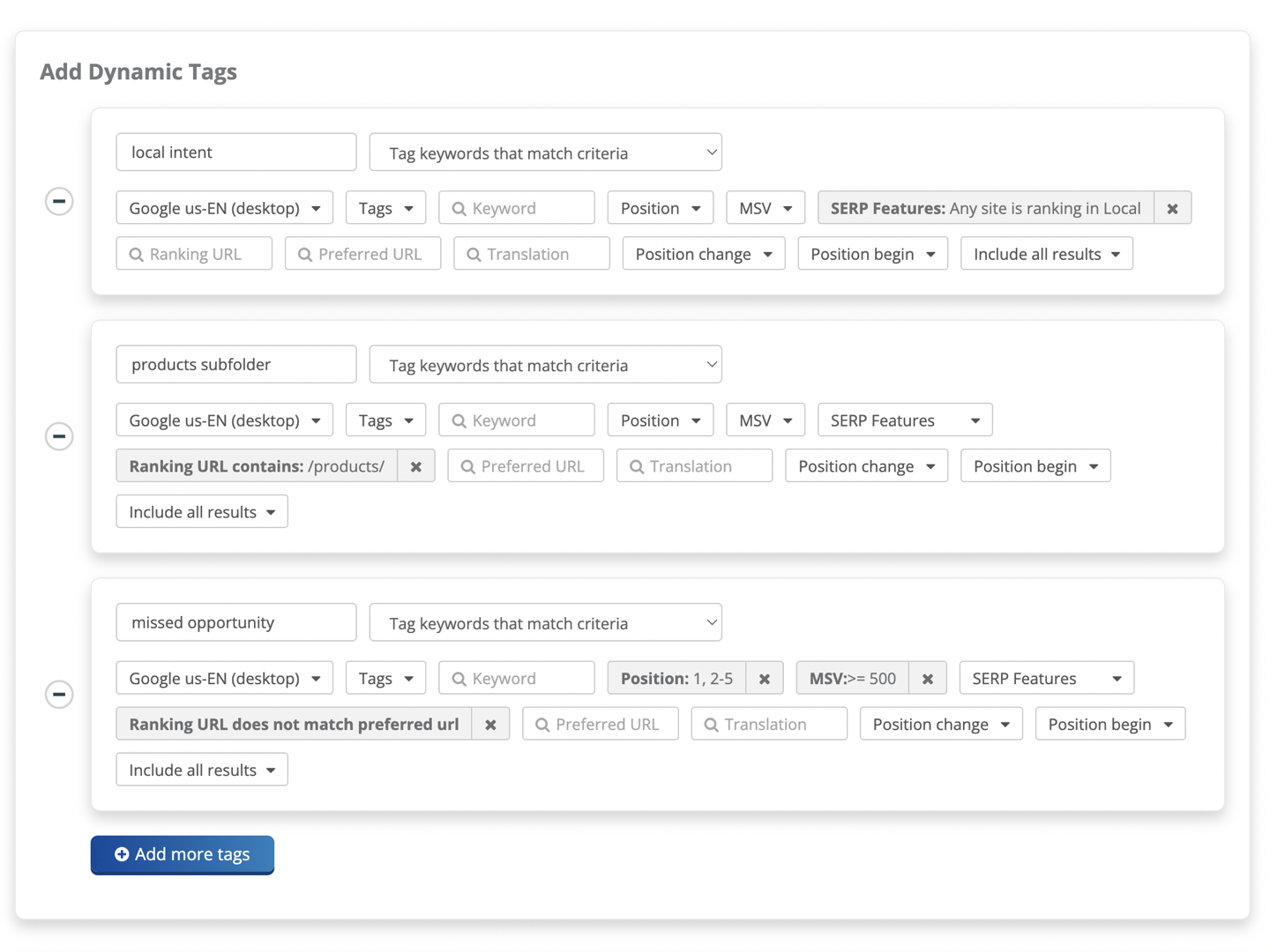 Dragon Metrics dynamic tags