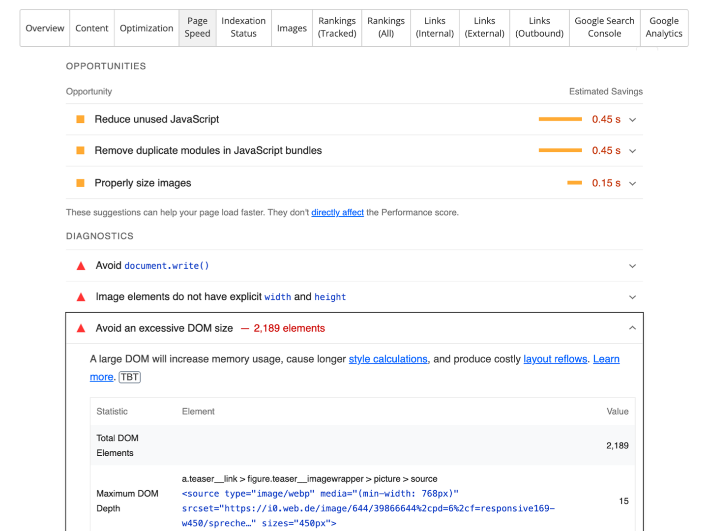 Dragon Metrics url xray page speed